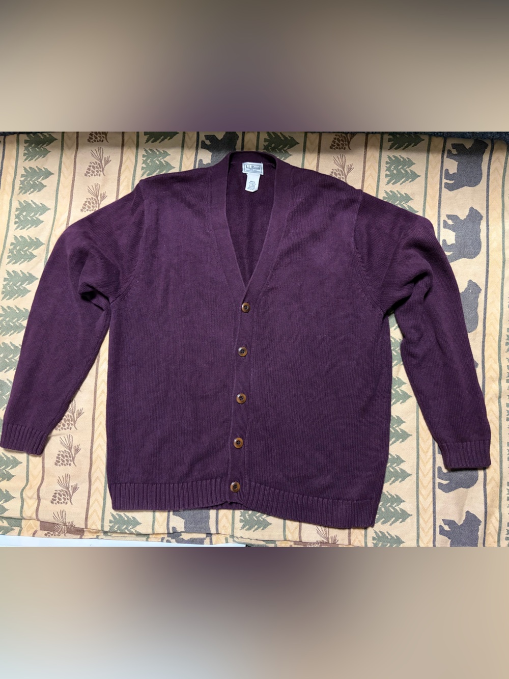 L.L. Bean Men's Plum Button-Up V-Neck Cardigan